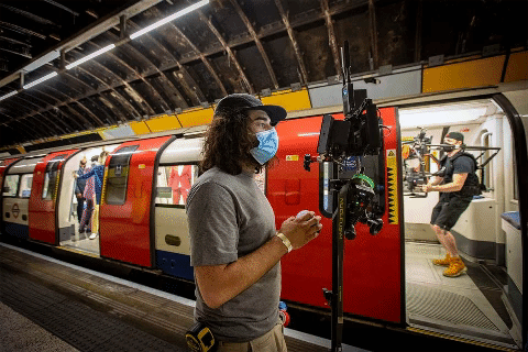 Filming on Tube platform and carriage