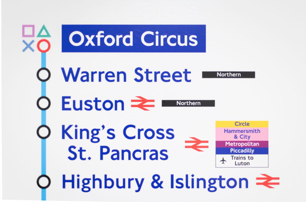 Victoria line station names and PlayStation graphic