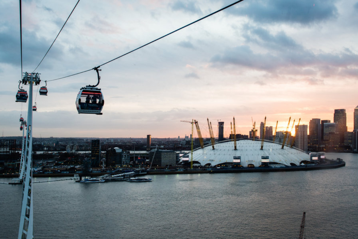 London cable car with view of the O2